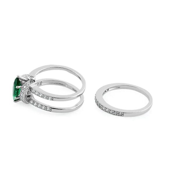 Sterling Silver Marquise Emerald Set Ring New - Picture 4 of 4